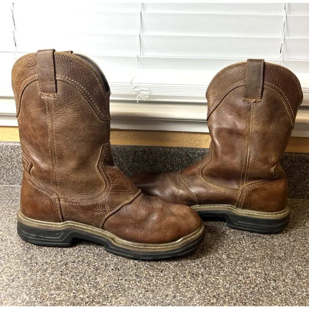 Wolverine Waterproof Contour Welt 10 Inch Brown Leather Work Boots Men's 10.5 EW